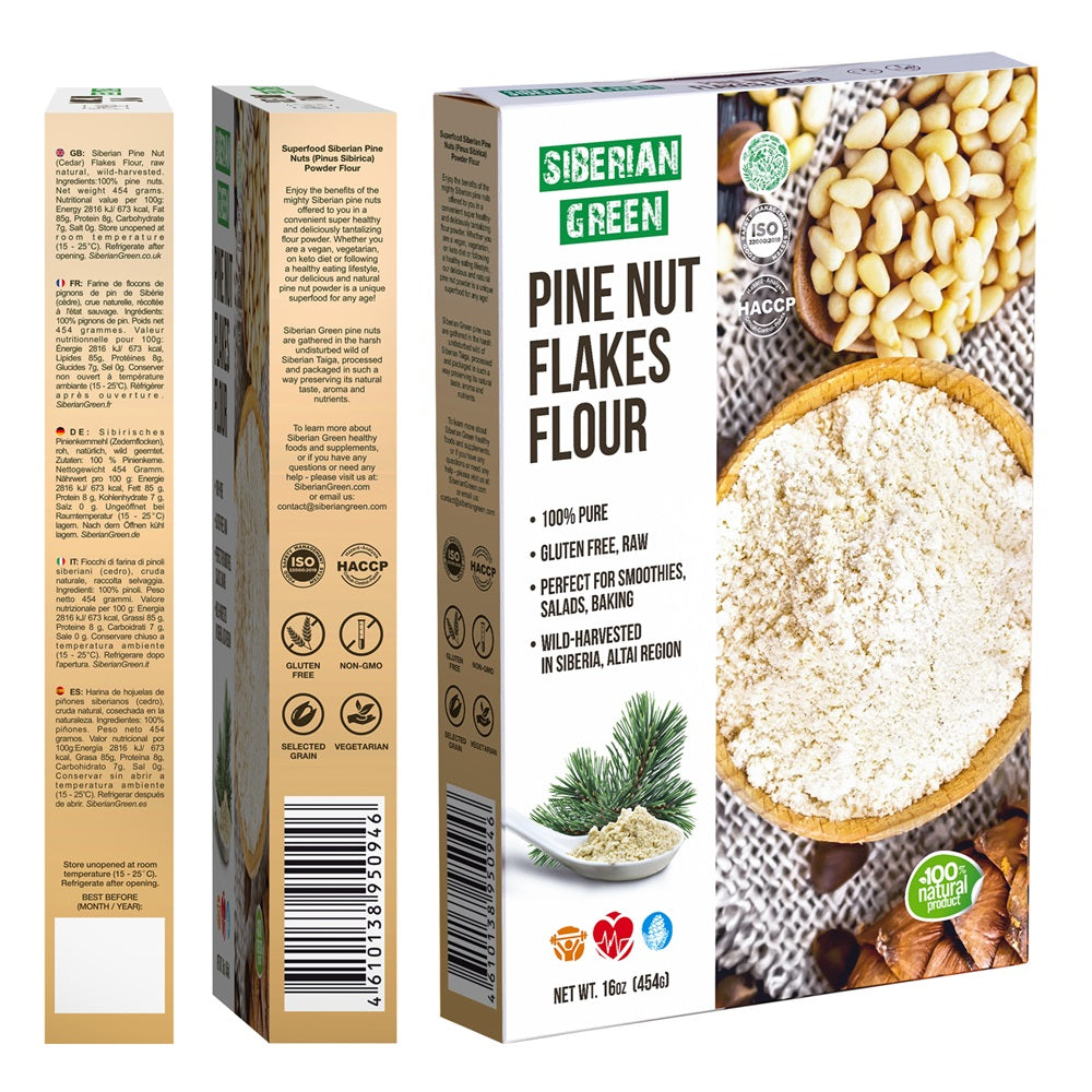 Siberian Pine Nut Flakes Flour (Kernel) Powder 454g (1 lbs) Organic Wild Harvested 100% Pure