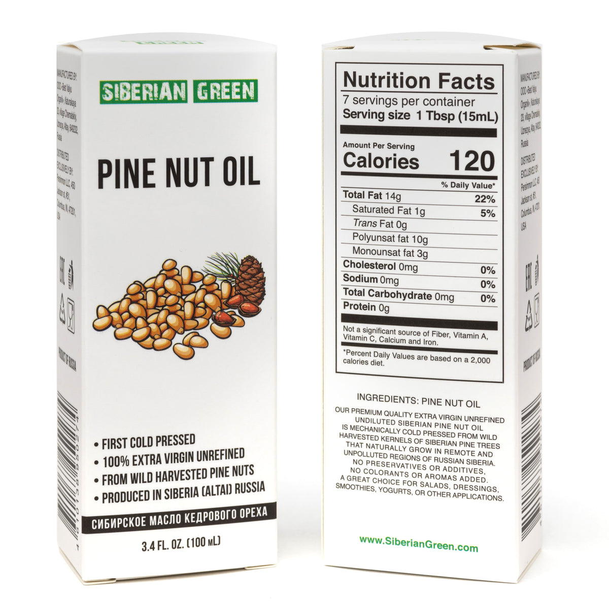 2 Pack x 100ml 100% Siberian Pine Nut Oil Extra Virgin Cold Pressed Unrefined