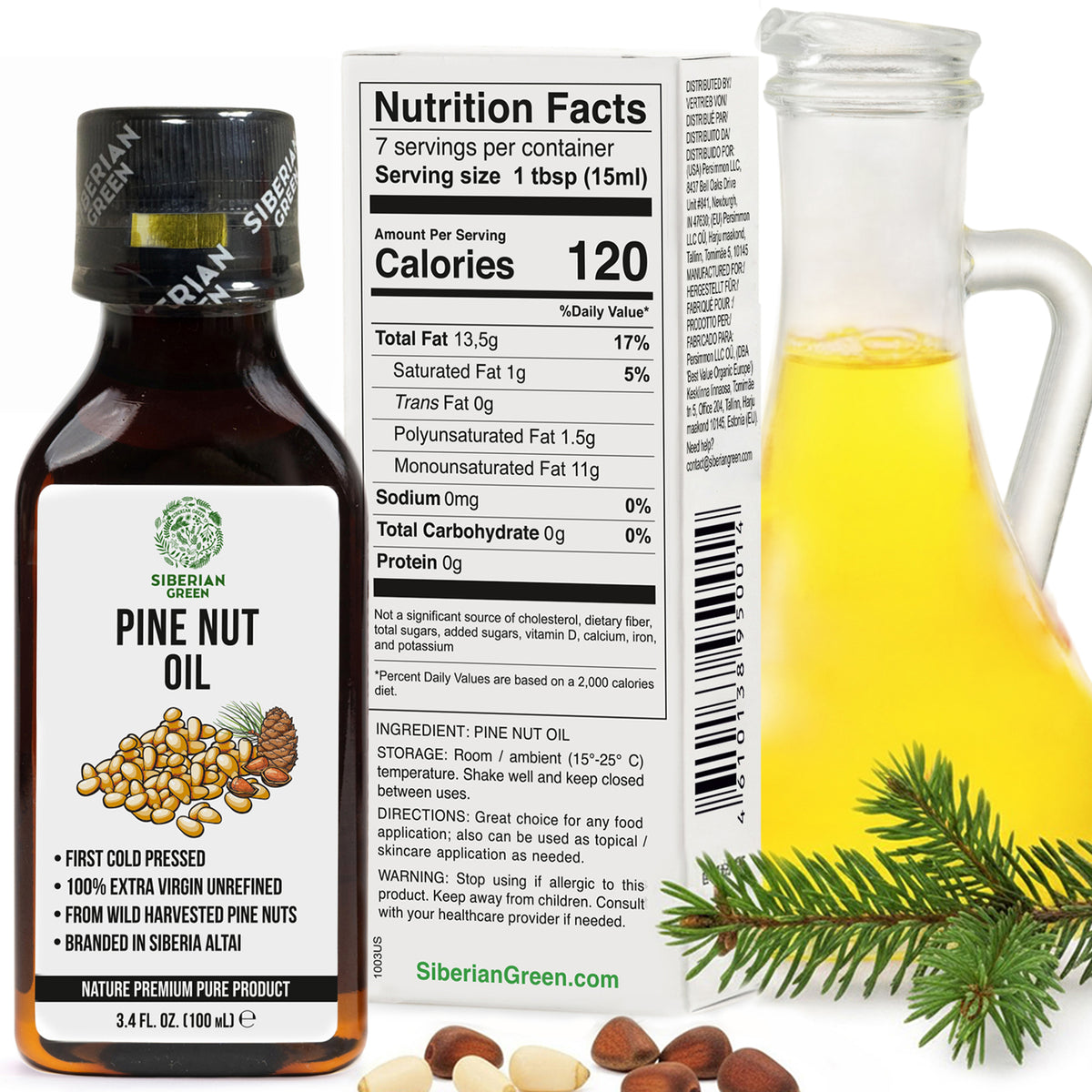 100% Siberian Pine Nut Oil – Extra Virgin, Cold Pressed – 100ml