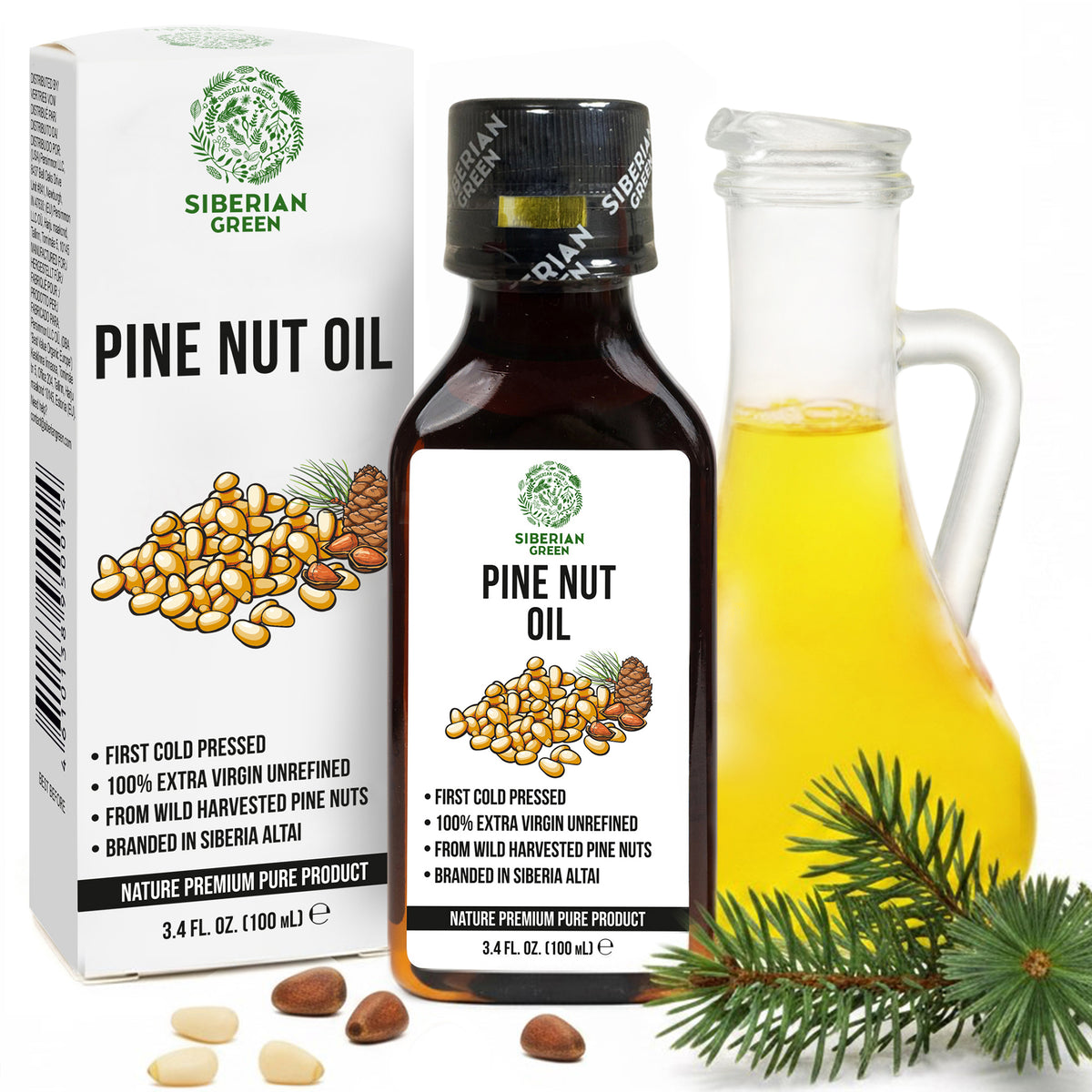 100% Siberian Pine Nut Oil – Extra Virgin, Cold Pressed – 100ml