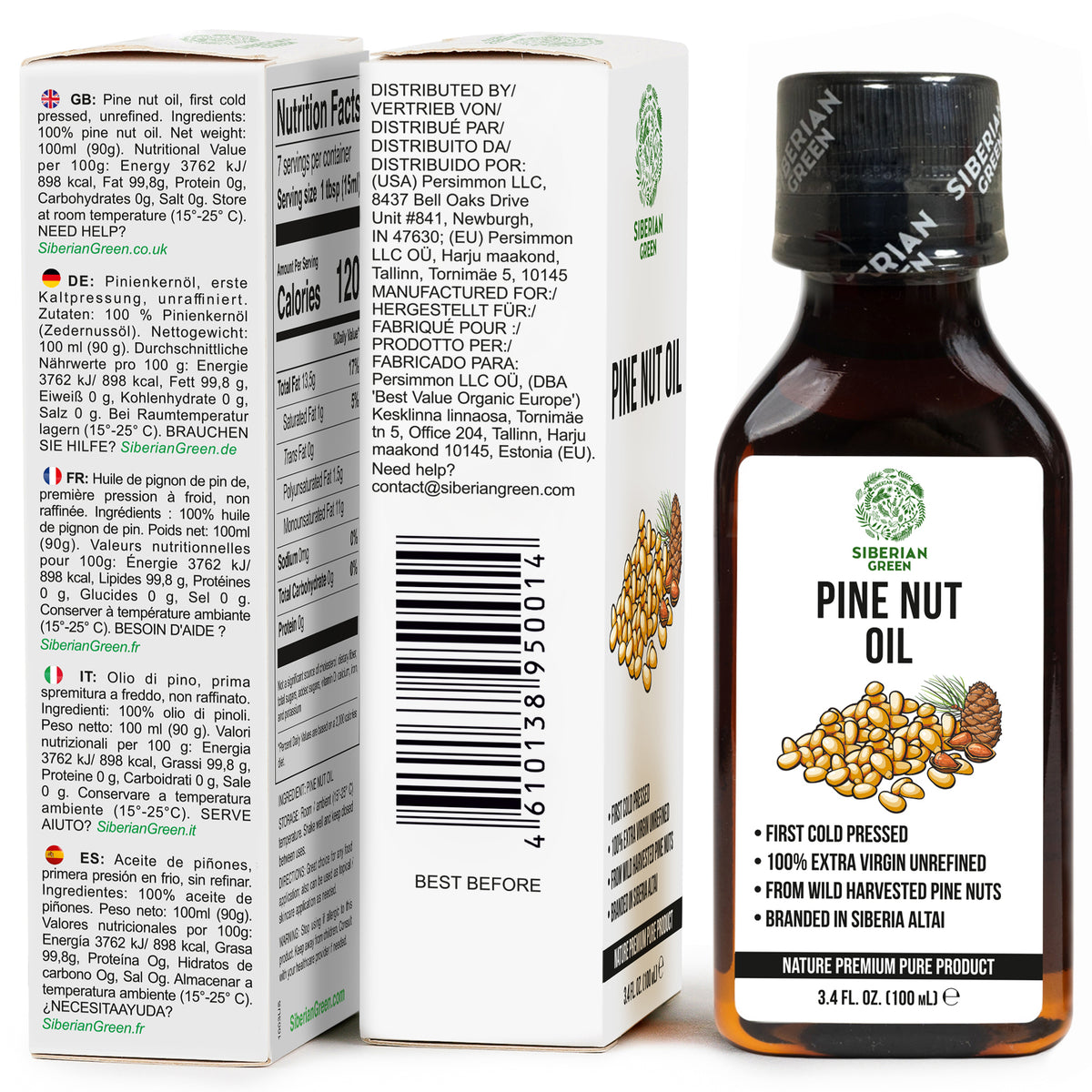 100% Siberian Pine Nut Oil – Extra Virgin, Cold Pressed – 100ml