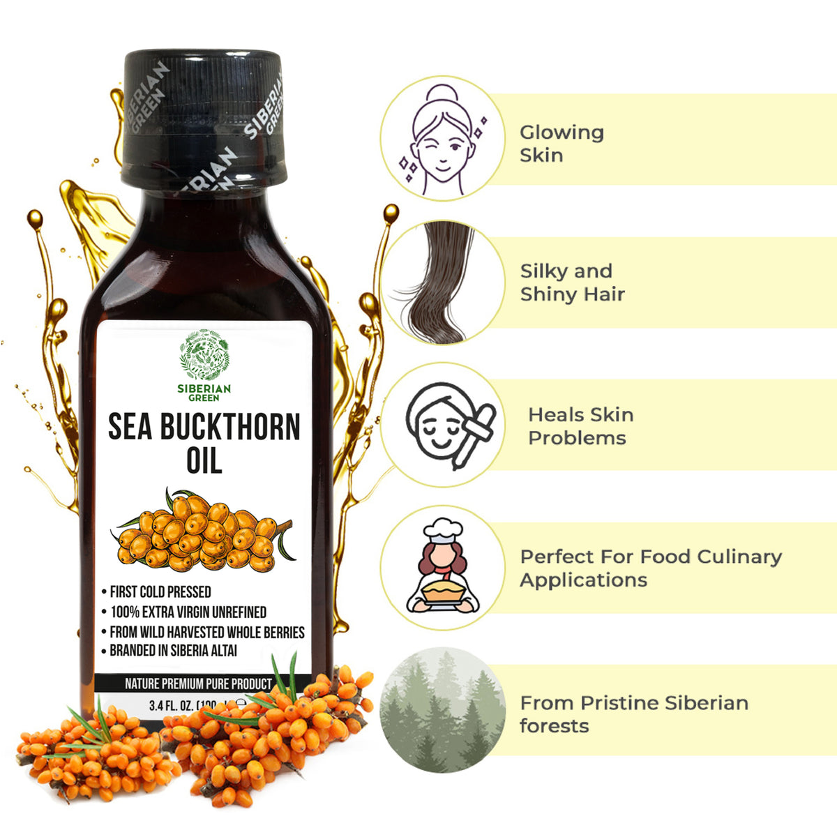 Siberian Sea Buckthorn Oil – Extra Virgin Cold Pressed 100ml