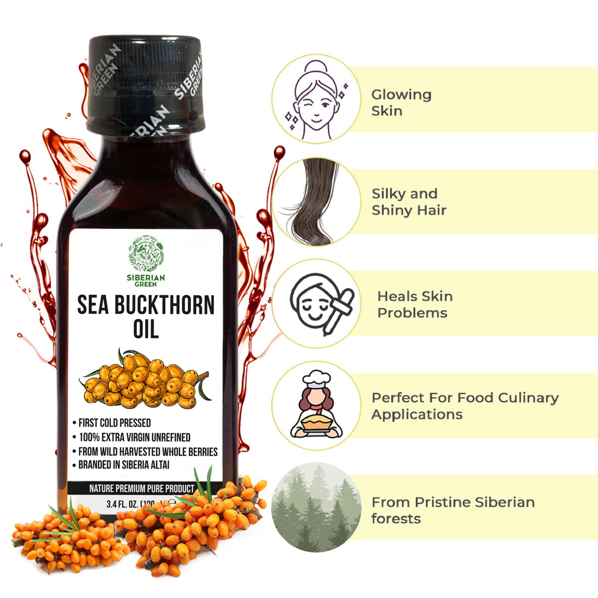 Siberian Sea Buckthorn Oil – Extra Virgin Cold Pressed 100ml