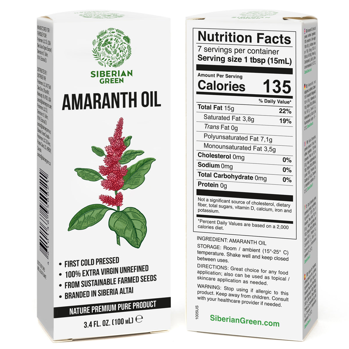 Siberian Amaranth Seed Oil – Extra Virgin, Cold-Pressed, 100 ml