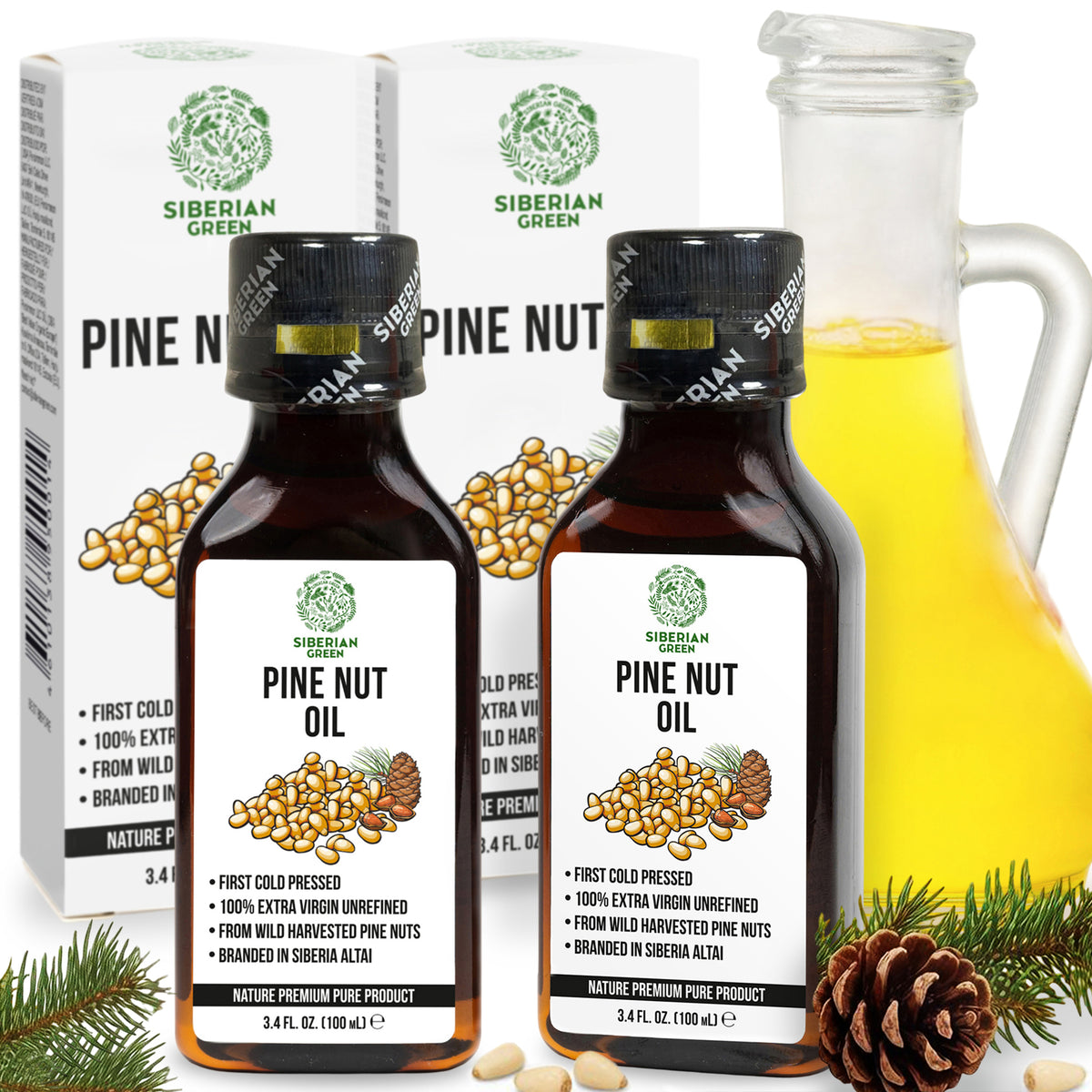 Siberian Pine Nut Oil – 100% Natural – 2 Pack (200ml Total) – Unrefined and Raw