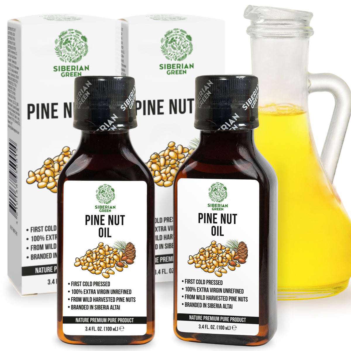 Siberian Pine Nut Oil – 100% Natural – 2 Pack (200ml Total) – Unrefined and Raw
