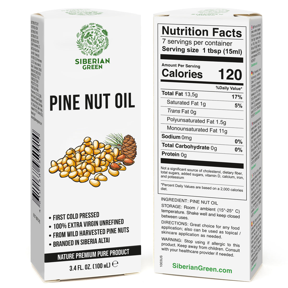 Siberian Pine Nut Oil – 100% Natural – 2 Pack (200ml Total) – Unrefined and Raw