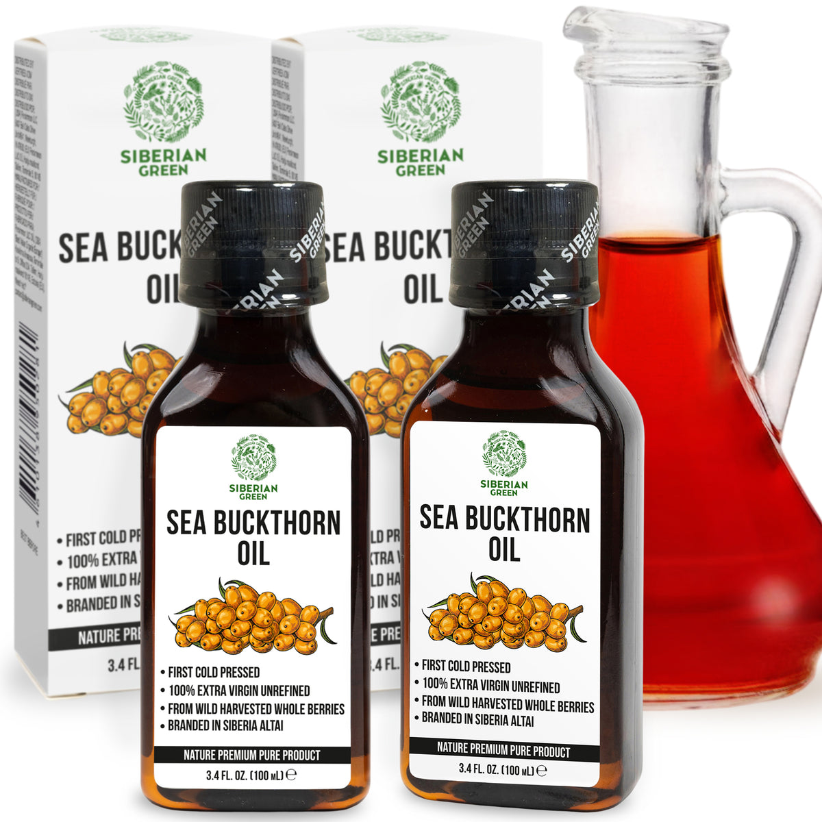 2-Pack Siberian Green Sea Buckthorn Oil – A Must Have For Skin, Hair Treatment and Wellness
