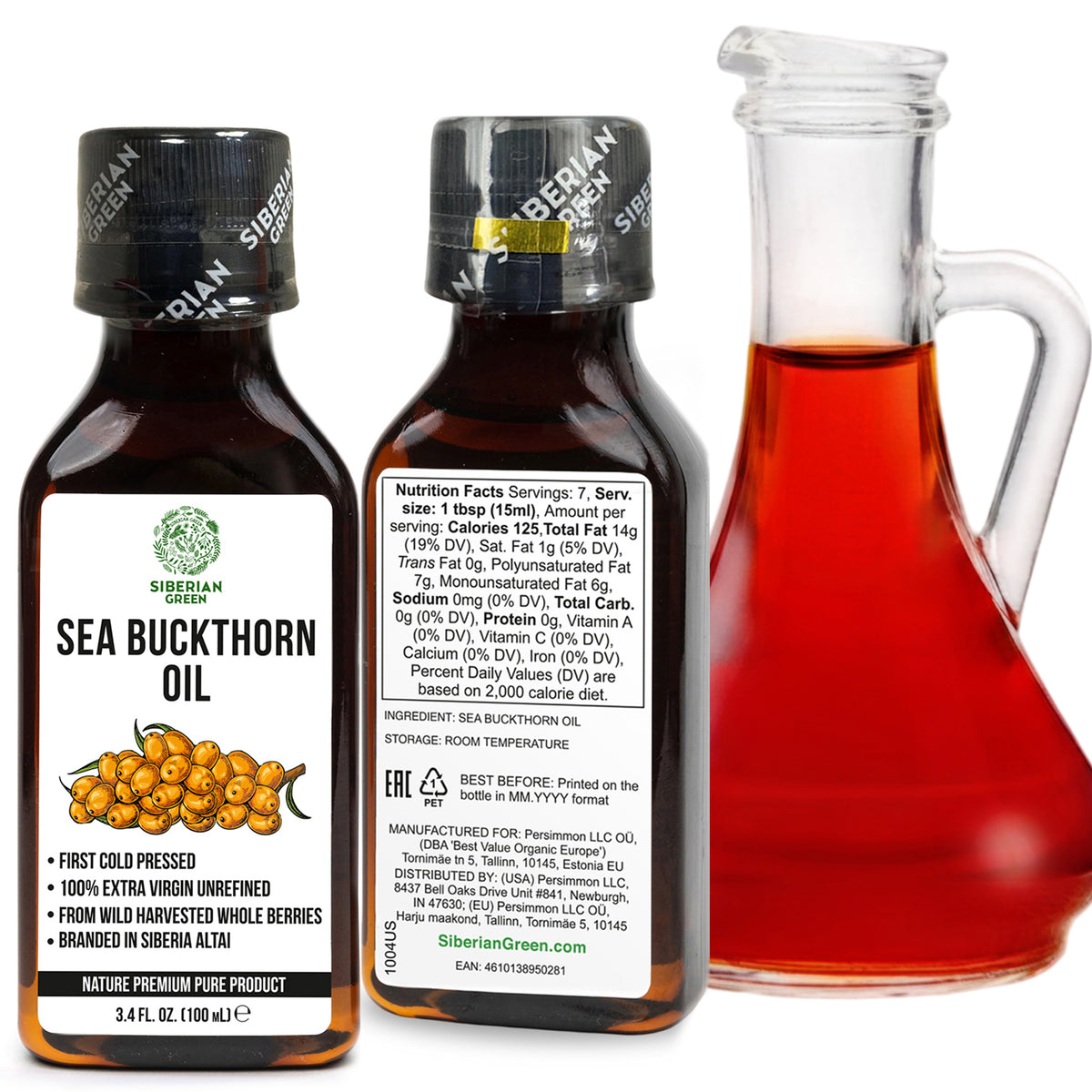 2-Pack Siberian Green Sea Buckthorn Oil – A Must Have For Skin, Hair Treatment and Wellness