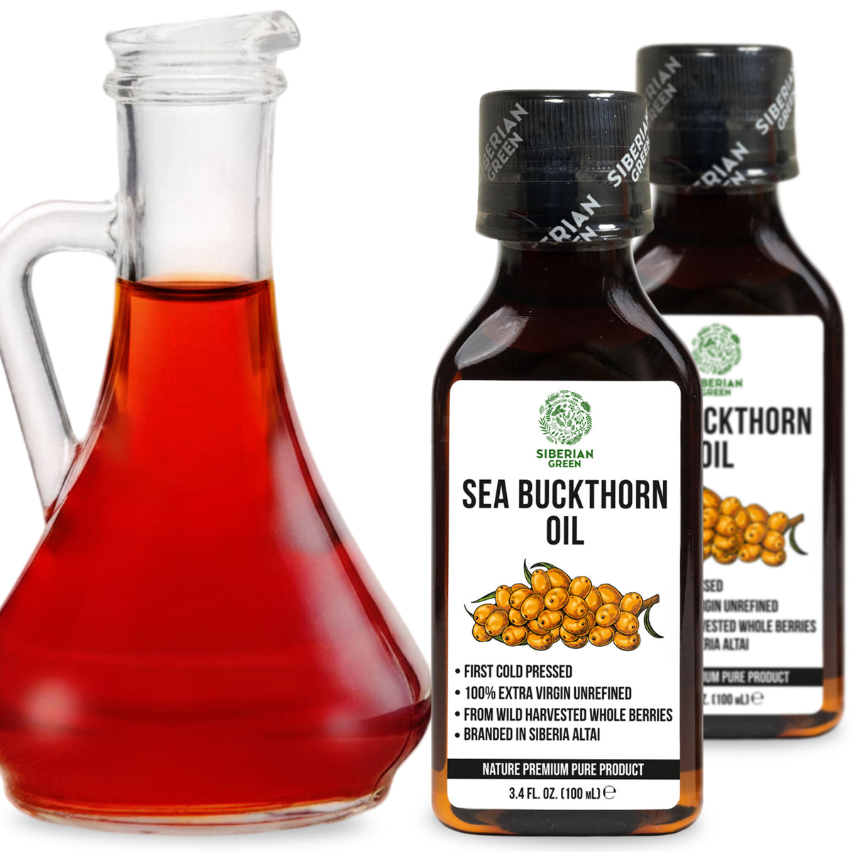 2-Pack Siberian Green Sea Buckthorn Oil – A Must Have For Skin, Hair Treatment and Wellness