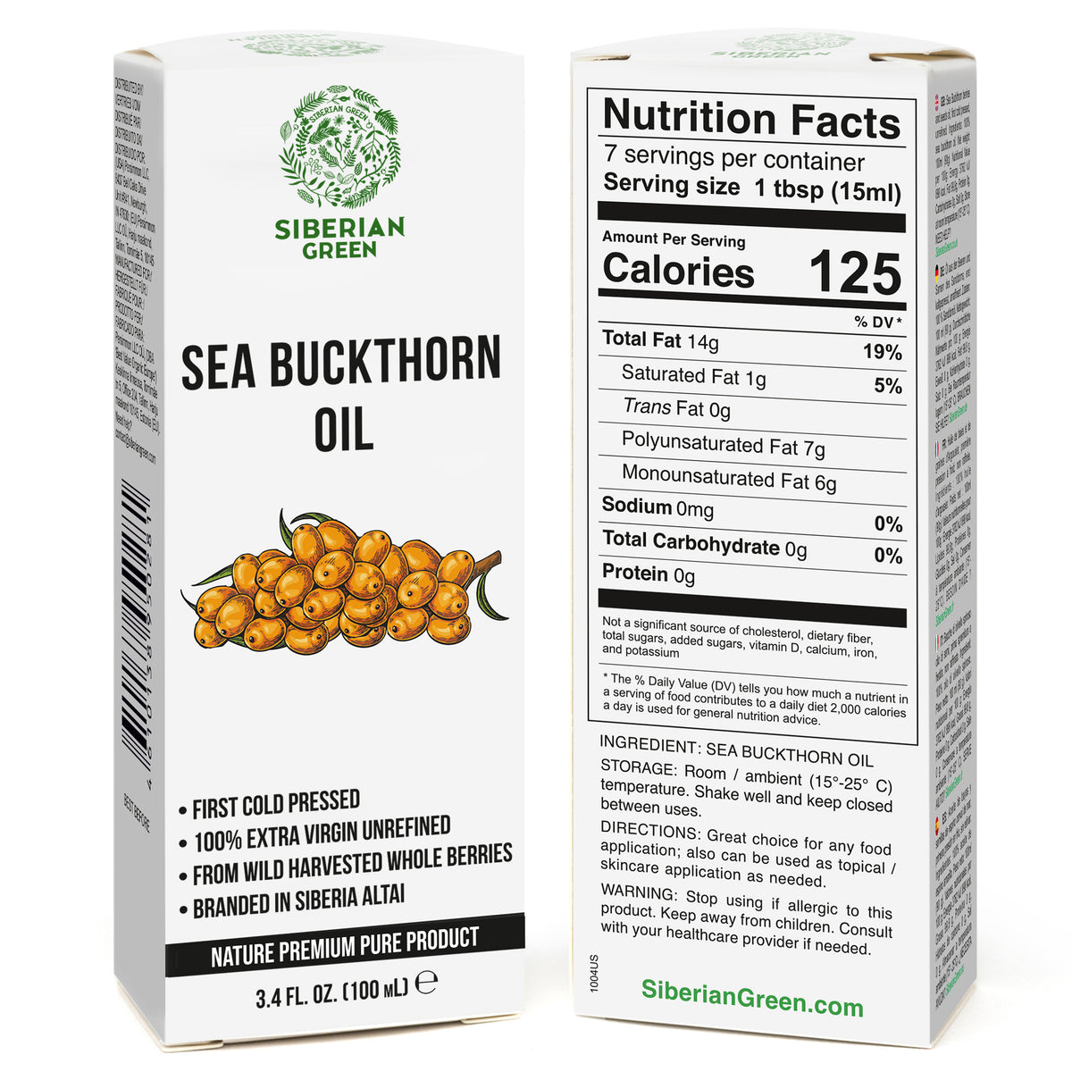 2-Pack Siberian Green Sea Buckthorn Oil – A Must Have For Skin, Hair Treatment and Wellness