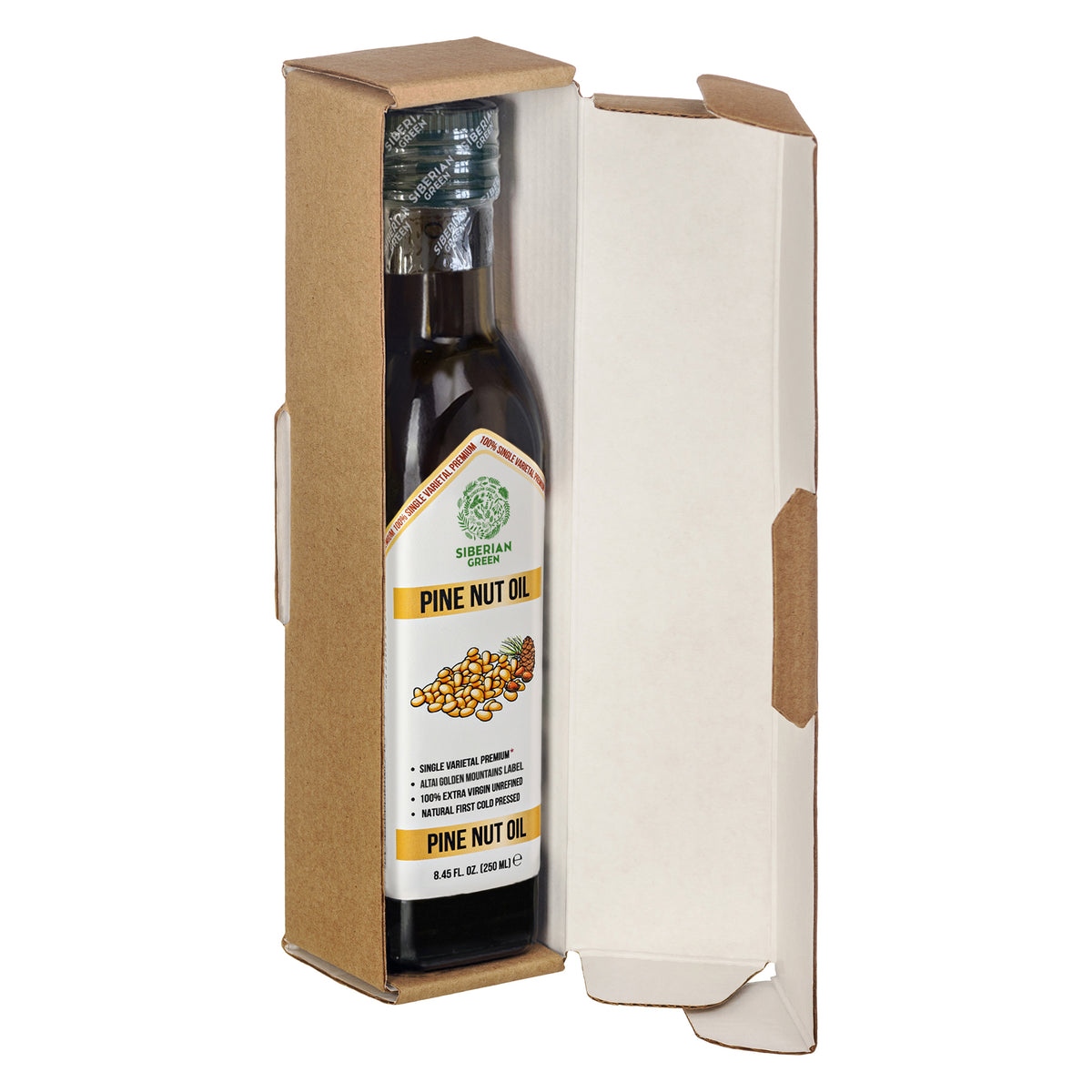 Siberian Green Organic Pine Nut Oil - Cold Pressed 250ml (Glass Bottle)