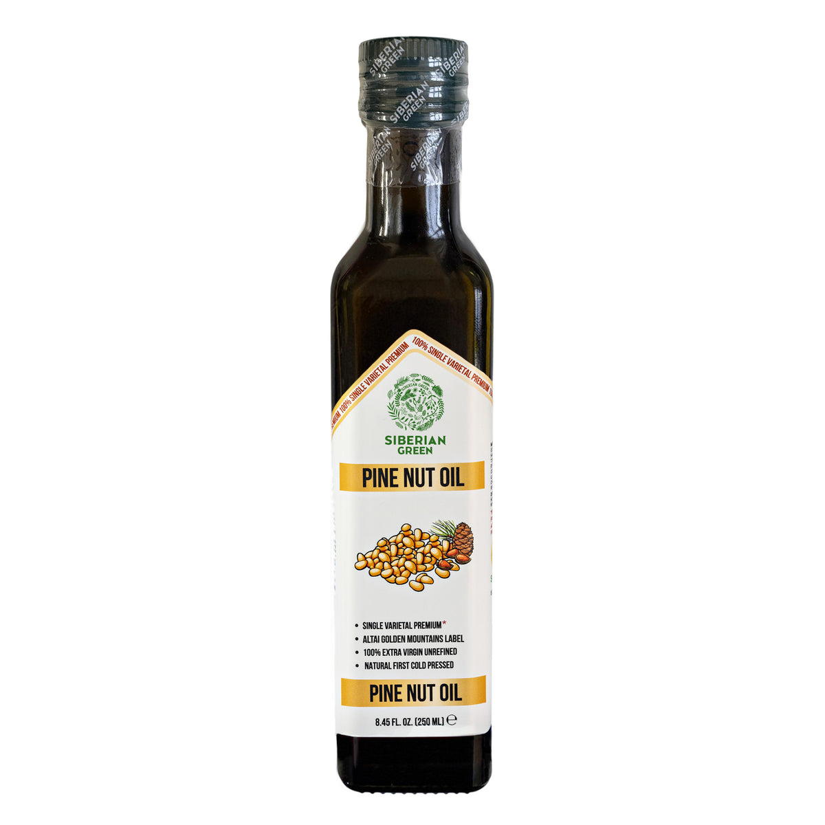 Siberian Green Organic Pine Nut Oil - Cold Pressed 250ml (Glass Bottle)