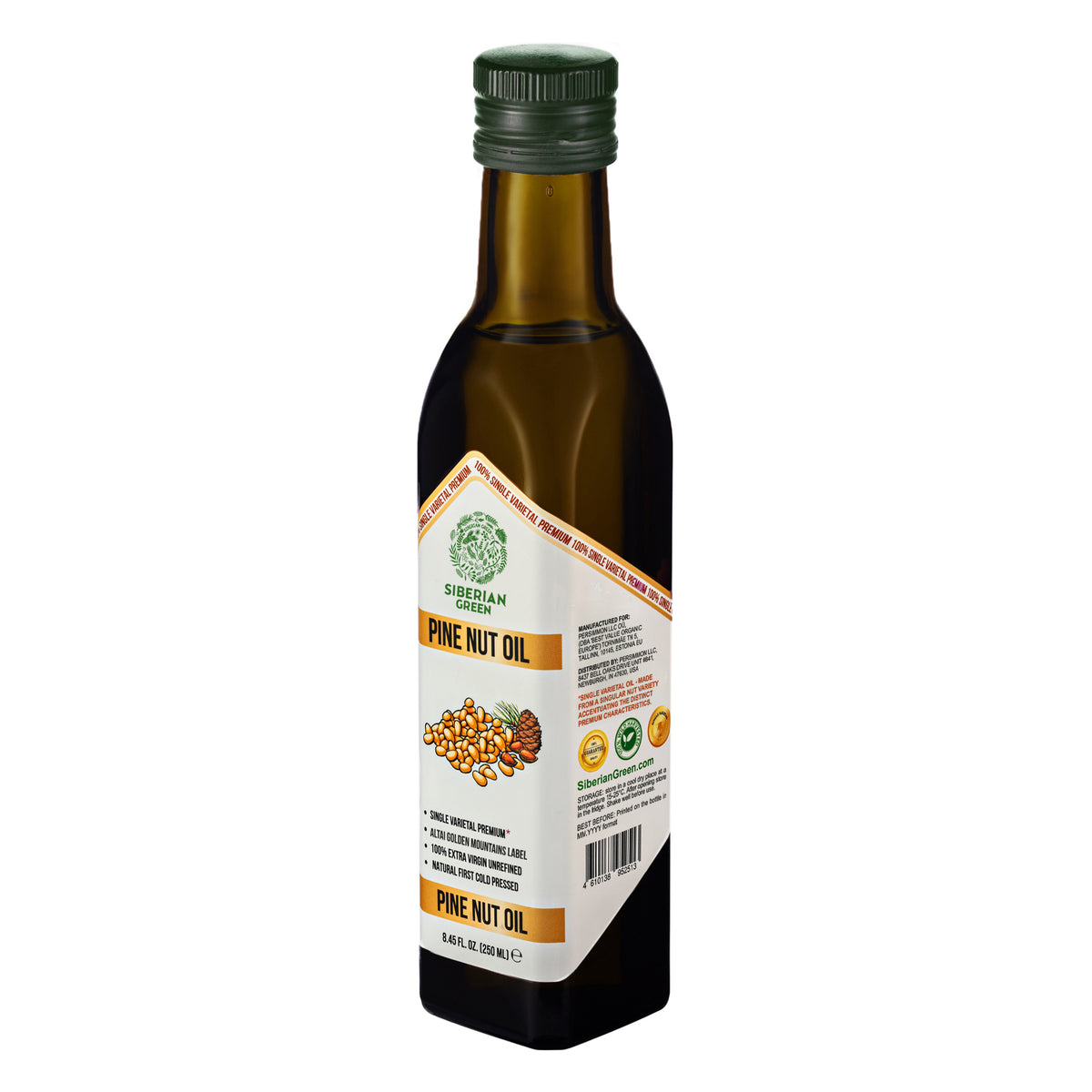 Siberian Green Organic Pine Nut Oil - Cold Pressed 250ml (Glass Bottle)