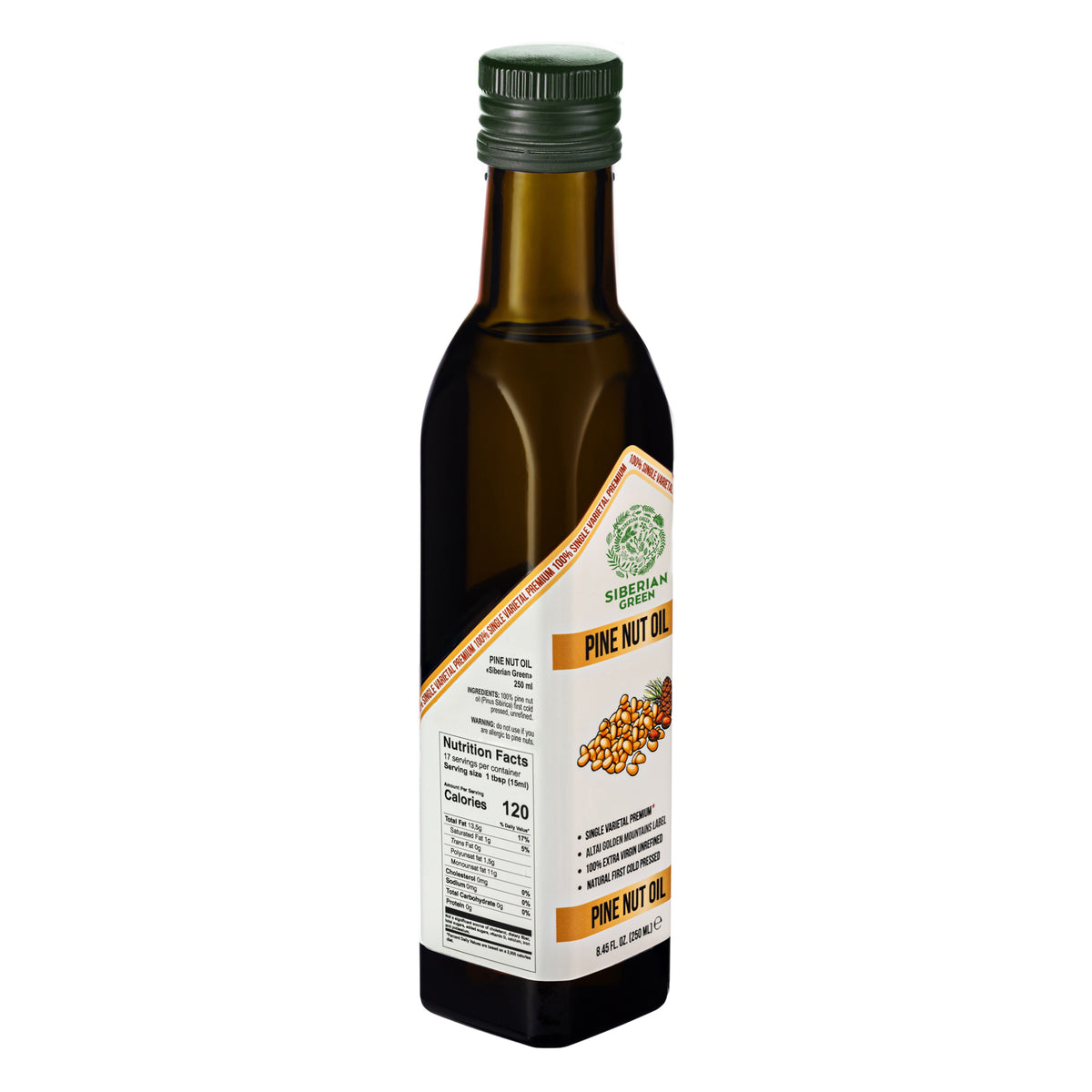 Siberian Green Organic Pine Nut Oil - Cold Pressed 250ml (Glass Bottle)