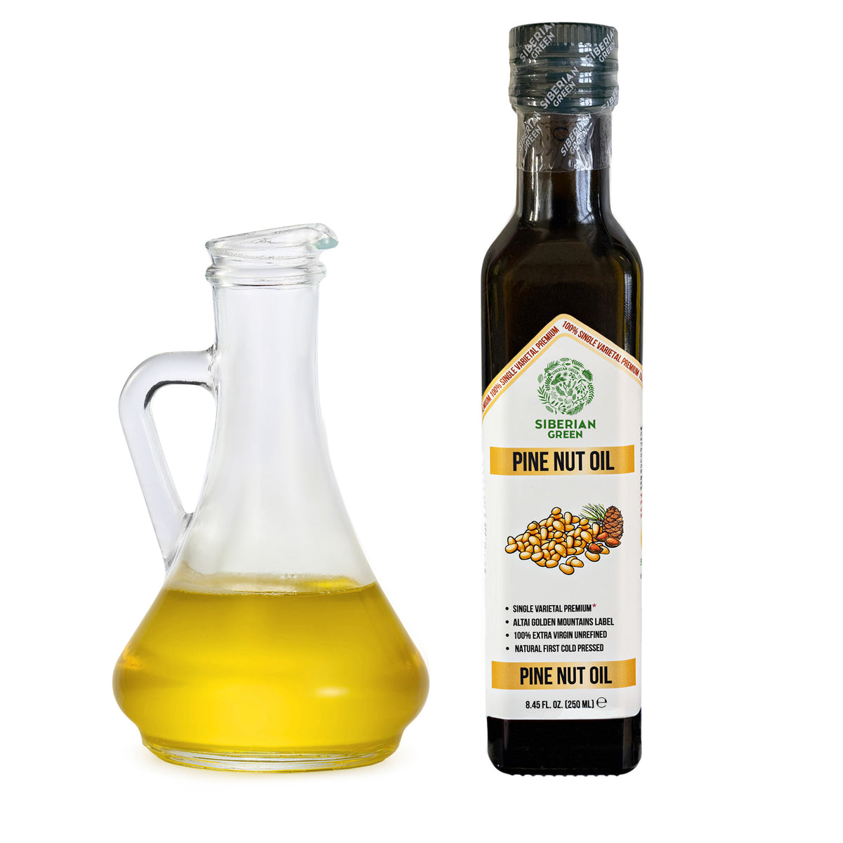Siberian Green Organic Pine Nut Oil - Cold Pressed 250ml (Glass Bottle)