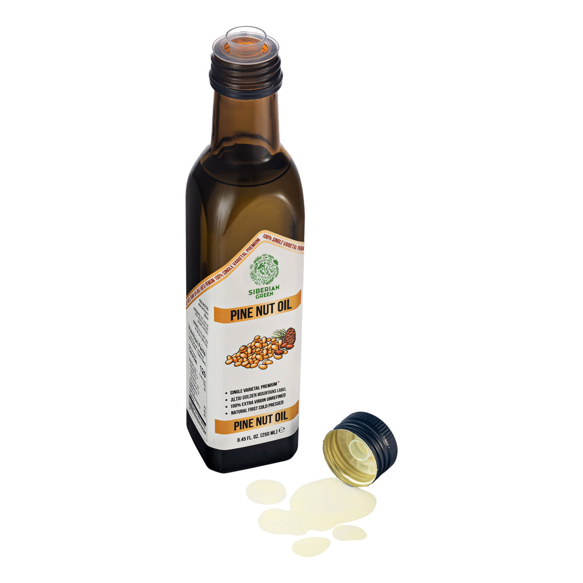 Siberian Green Organic Pine Nut Oil - Cold Pressed 250ml (Glass Bottle)
