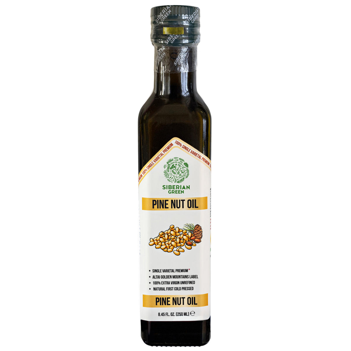 Siberian Green Organic Pine Nut Oil - Cold Pressed 250ml (Glass Bottle)