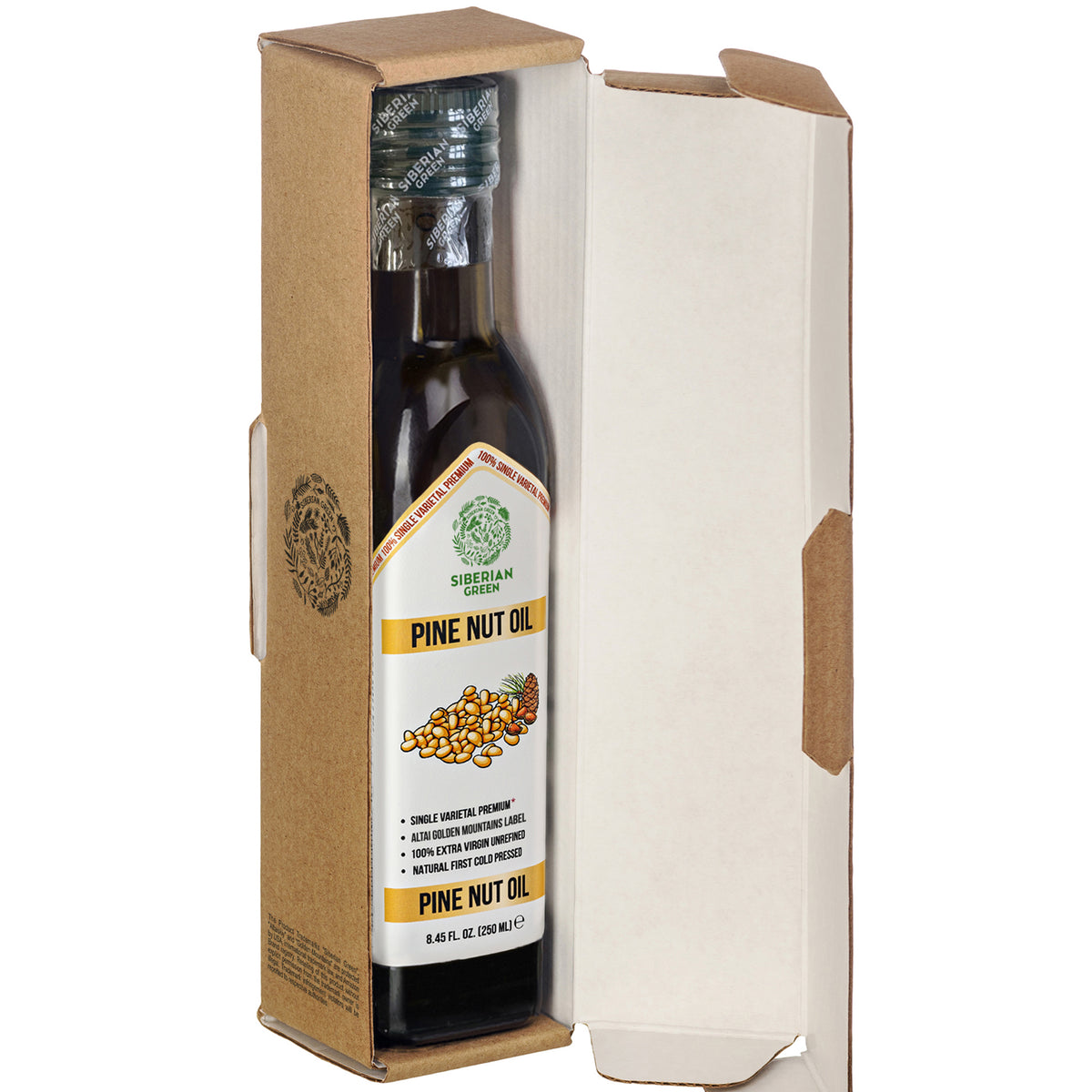 Siberian Green Organic Pine Nut Oil - Cold Pressed 250ml (Glass Bottle)
