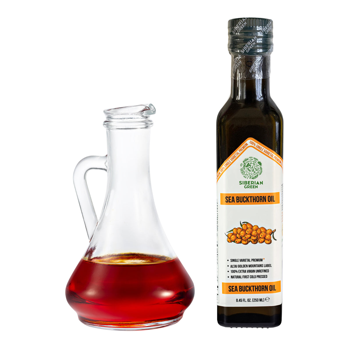 Siberian Green Sea Buckthorn Oil – 250 ml Extra Virgin (Glass Bottle)