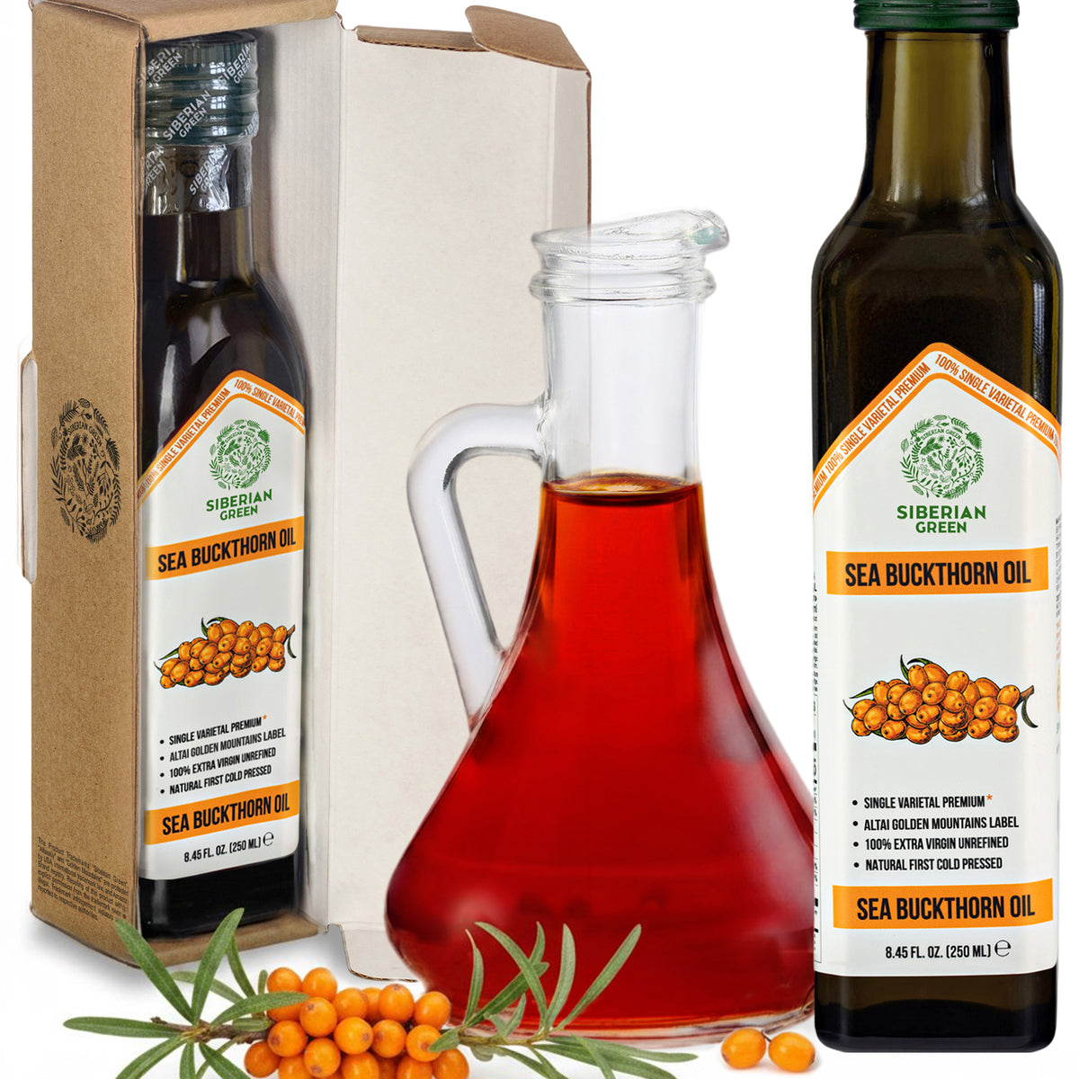 Siberian Green Sea Buckthorn Oil – 250 ml Extra Virgin (Glass Bottle)