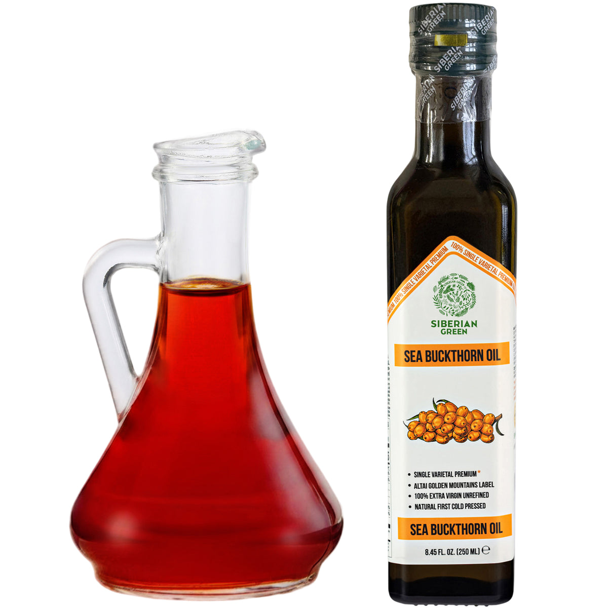 Siberian Green Sea Buckthorn Oil – 250 ml Extra Virgin (Glass Bottle)