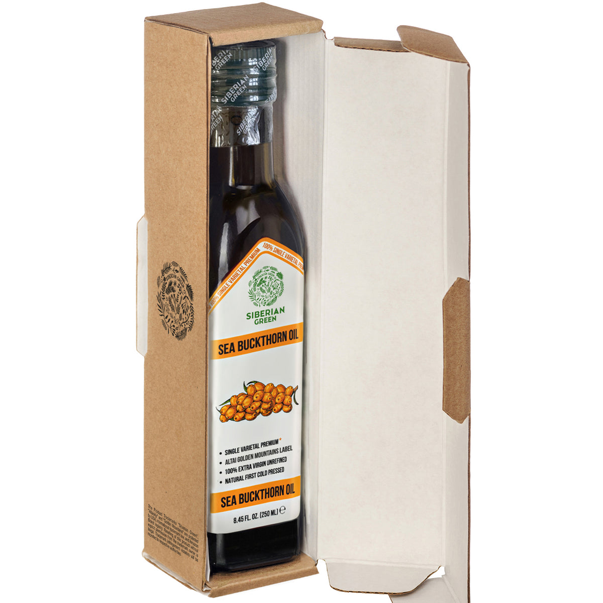 Siberian Green Sea Buckthorn Oil – 250 ml Extra Virgin (Glass Bottle)