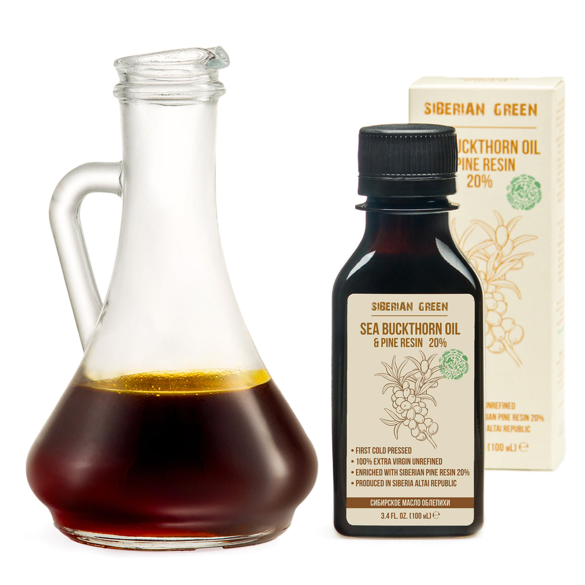 Siberian Green Sea Buckthorn Oil with Pine Cedar Resin – 100% Pure &amp; Cold-Pressed | 100ml
