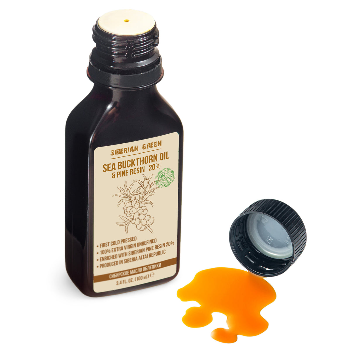 Siberian Green Sea Buckthorn Oil with Pine Cedar Resin – 100% Pure &amp; Cold-Pressed | 100ml