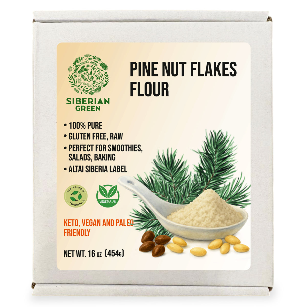 Siberian Pine Nut Flakes Flour (Kernel) Powder 454g (1 lbs) Organic Wild Harvested 100% Pure
