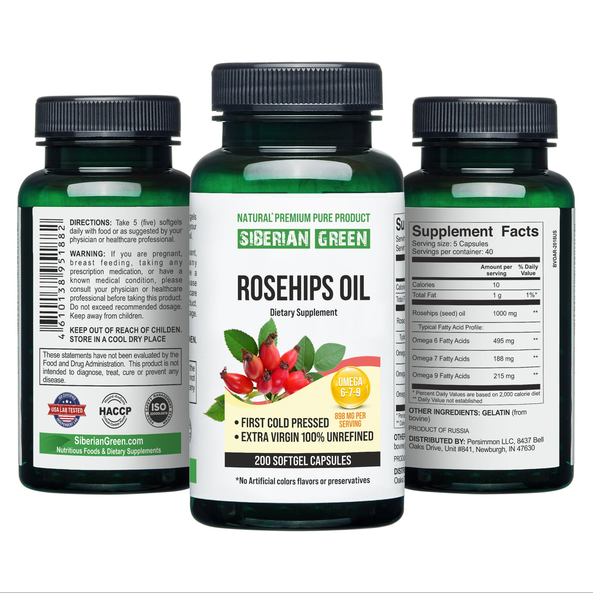 Siberian Green Rosehips Seed Oil Capsules 200 Softgels Wild Harvested Siberia Altai Cold Pressed Unrefined