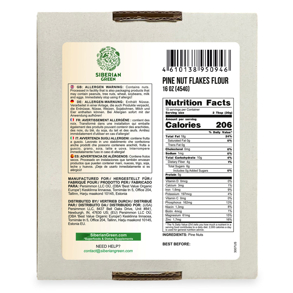 Siberian Pine Nut Flakes Flour (Kernel) Powder 454g (1 lbs) Organic Wild Harvested 100% Pure