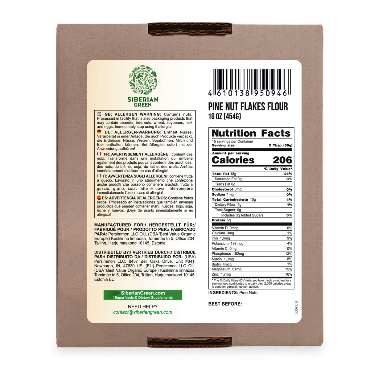 Siberian Pine Nut Flakes Flour (Kernel) Powder 454g (1 lbs) Organic Wild Harvested 100% Pure