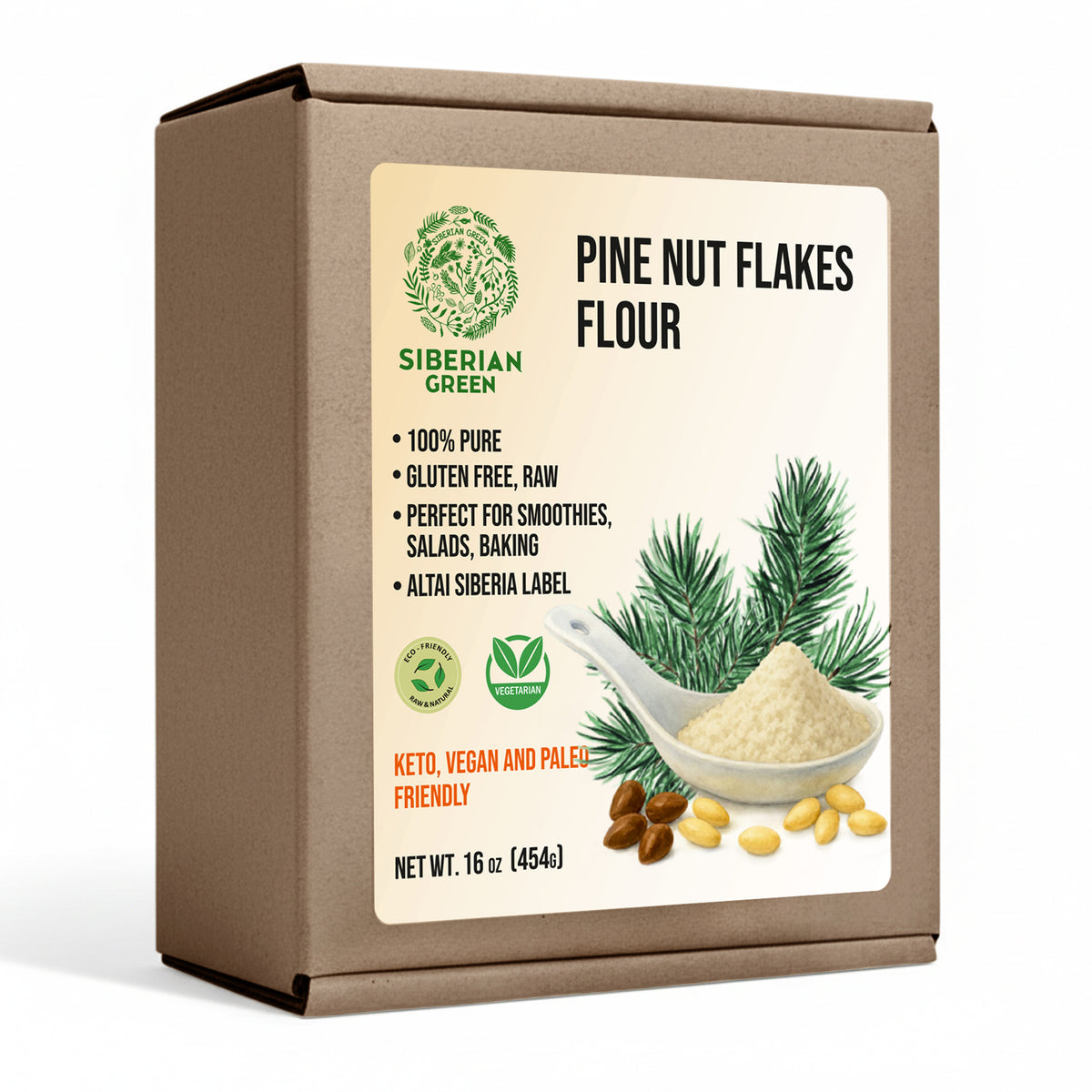 Siberian Pine Nut Flakes Flour (Kernel) Powder 454g (1 lbs) Organic Wild Harvested 100% Pure