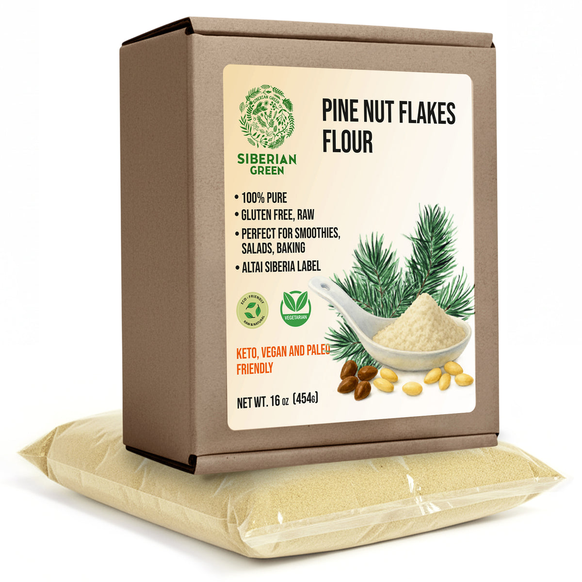 Siberian Pine Nut Flakes Flour (Kernel) Powder 454g (1 lbs) Organic Wild Harvested 100% Pure