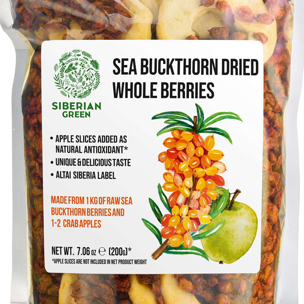 Premium Siberian Sea Buckthorn Berries with Apple Slices – 200g | Wild-Harvested Superfood