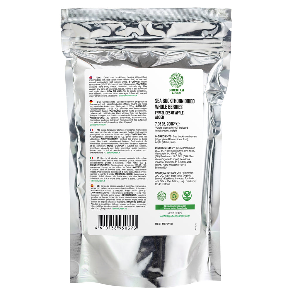Premium Siberian Sea Buckthorn Berries with Apple Slices – 200g | Wild-Harvested Superfood