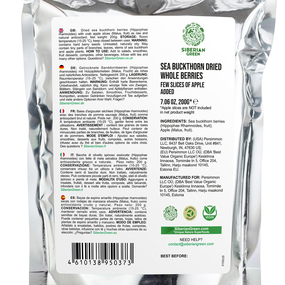 Premium Siberian Sea Buckthorn Berries with Apple Slices – 200g | Wild-Harvested Superfood