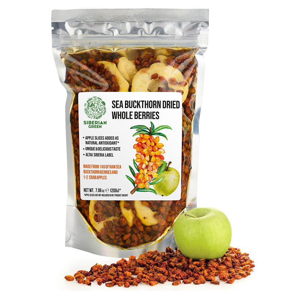 Premium Siberian Sea Buckthorn Berries with Apple Slices – 200g | Wild-Harvested Superfood