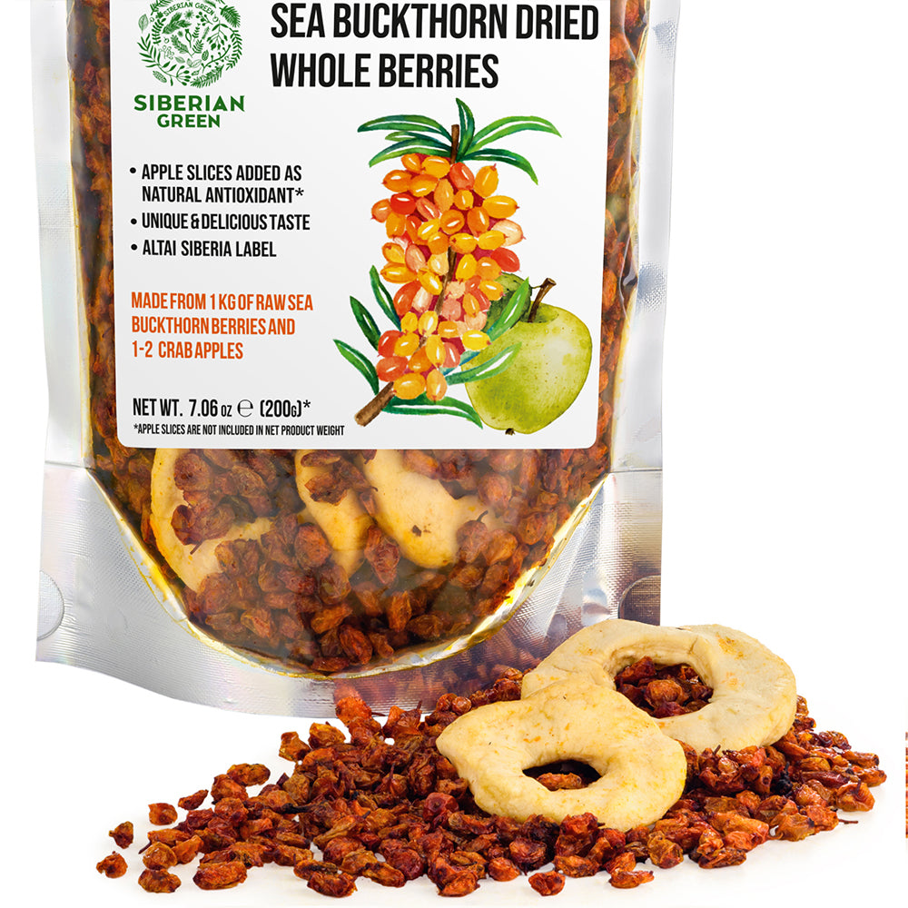 Premium Siberian Sea Buckthorn Berries with Apple Slices – 200g | Wild-Harvested Superfood
