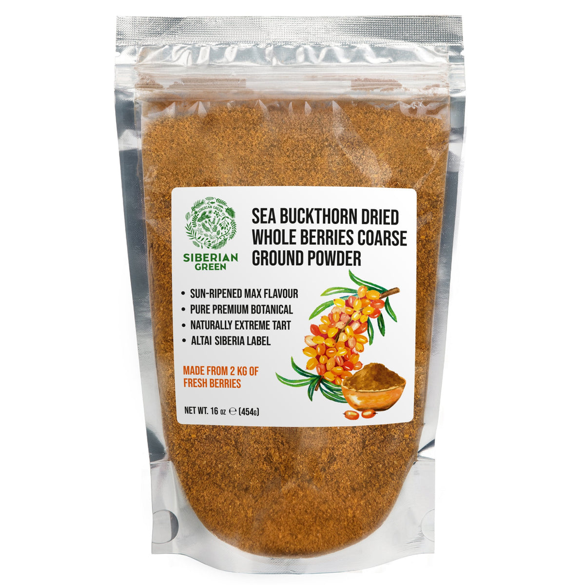 Siberian Green Sea Buckthorn Powder 454 g – Premium Superfruit – Herbal Tea and Smoothie Blend, Hippophae rhamnoides
