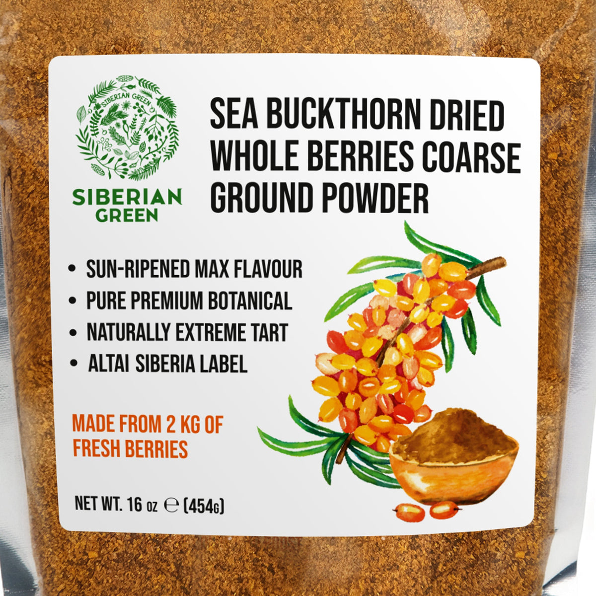 Siberian Green Sea Buckthorn Powder 454 g – Premium Superfruit – Herbal Tea and Smoothie Blend, Hippophae rhamnoides