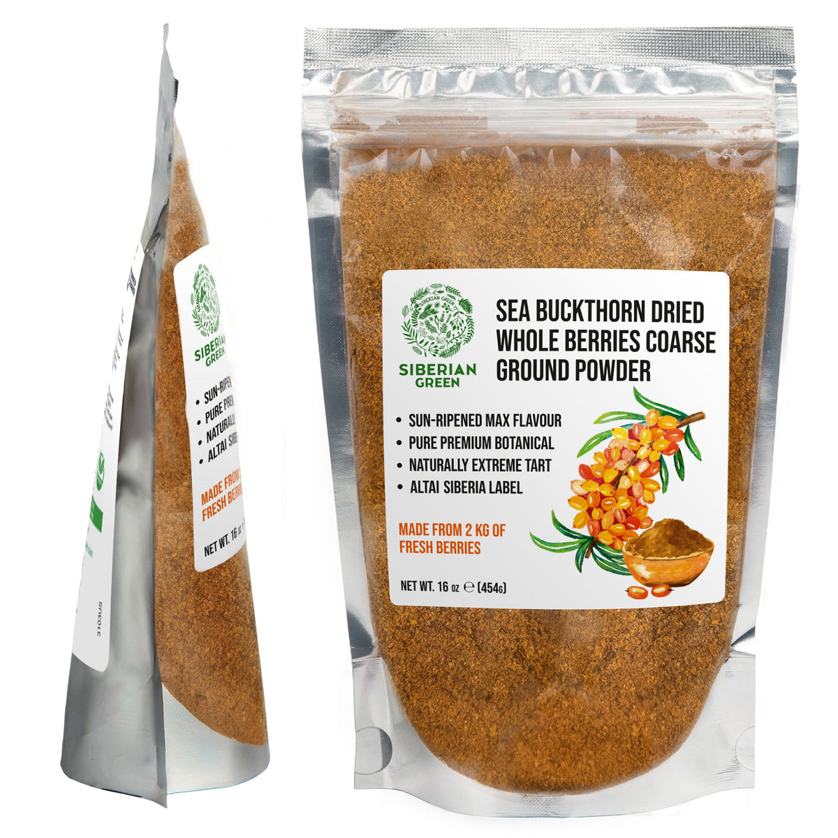 Siberian Green Sea Buckthorn Powder 454 g – Premium Superfruit – Herbal Tea and Smoothie Blend, Hippophae rhamnoides