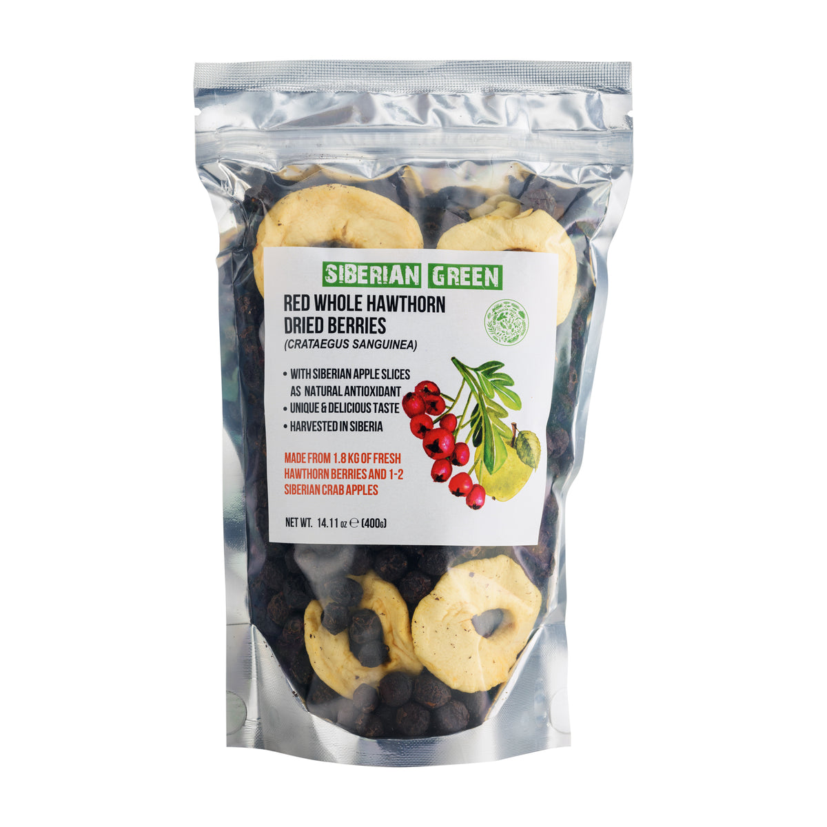 Hawthorn Berries 400g with Apple Slices – Wild-Harvested from Altai, Siberia