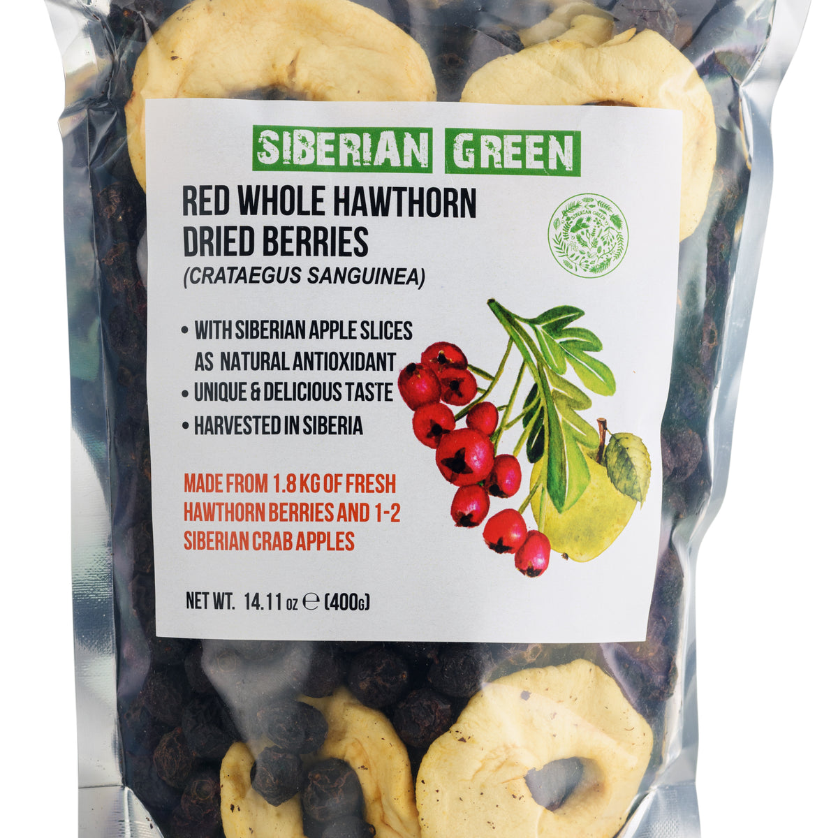 Hawthorn Berries 400g with Apple Slices – Wild-Harvested from Altai, Siberia