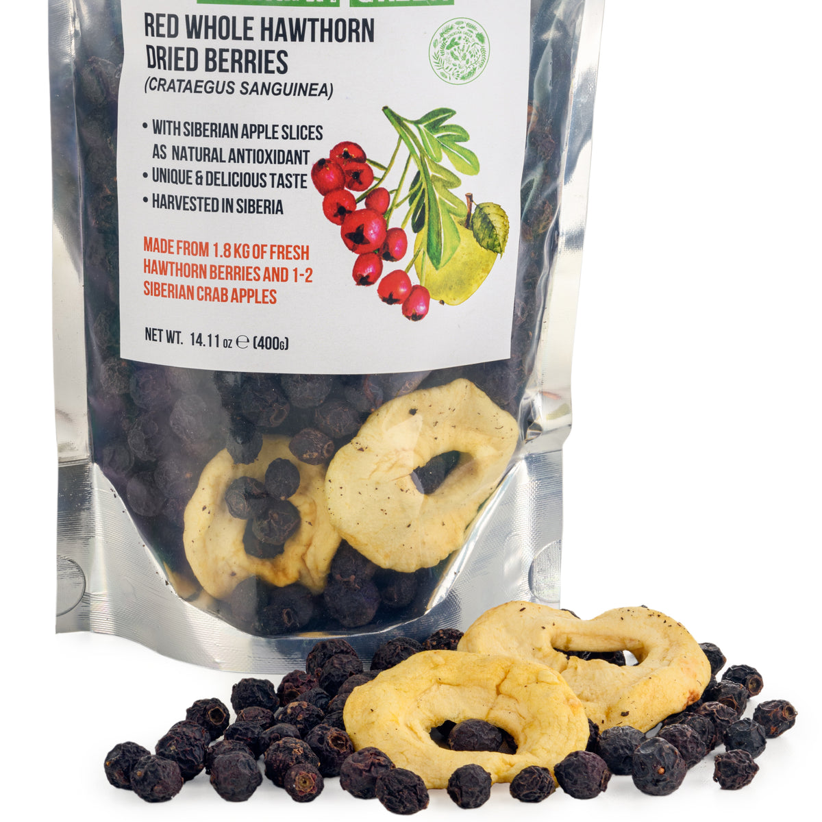Hawthorn Berries 400g with Apple Slices – Wild-Harvested from Altai, Siberia