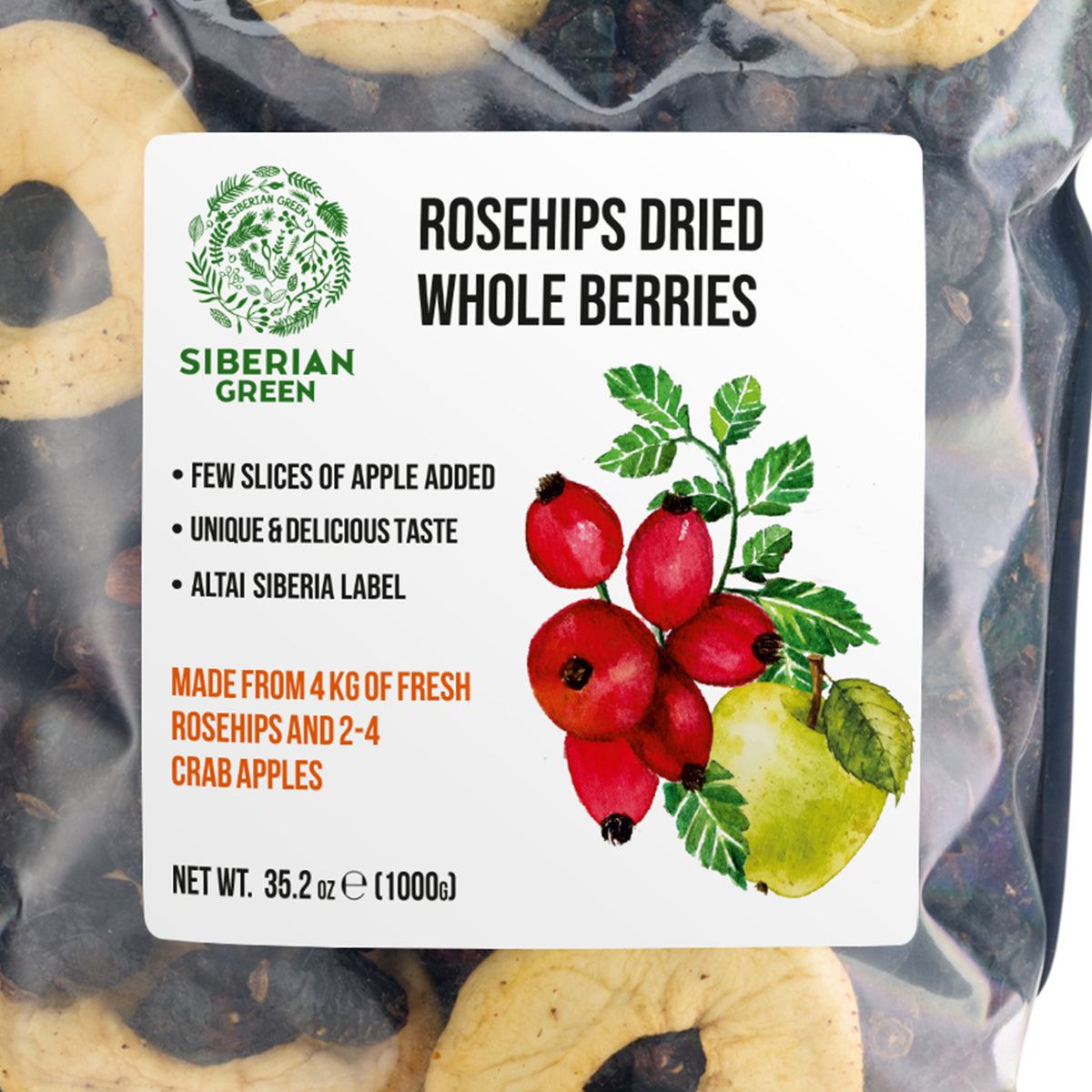 Siberian Dried Rosehips with Apple Slices – 1kg | Wild-Harvested Herbal Superfruit