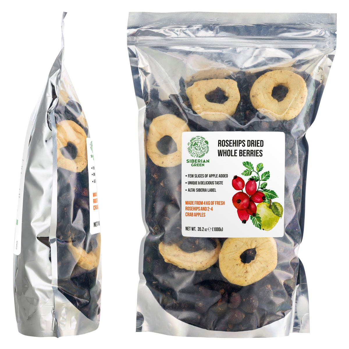 Siberian Dried Rosehips with Apple Slices – 1kg | Wild-Harvested Herbal Superfruit