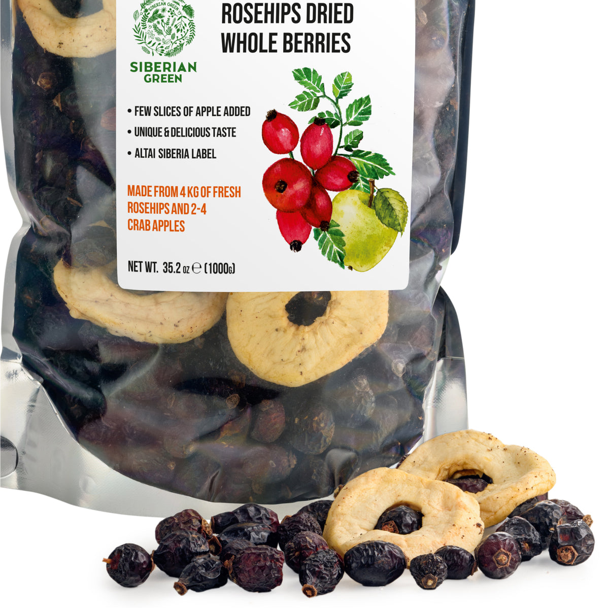 Siberian Dried Rosehips with Apple Slices – 1kg | Wild-Harvested Herbal Superfruit
