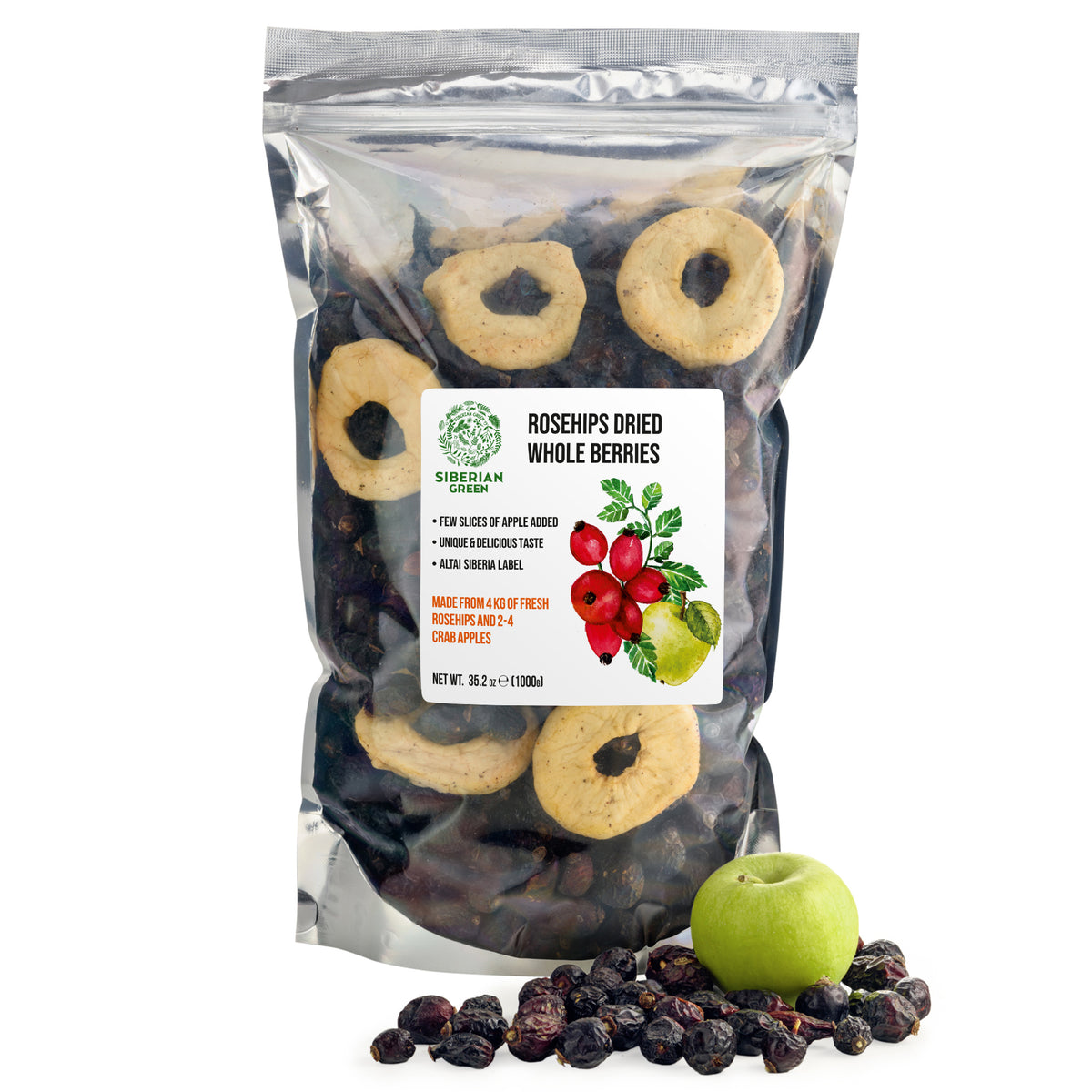 Siberian Dried Rosehips with Apple Slices – 1kg | Wild-Harvested Herbal Superfruit